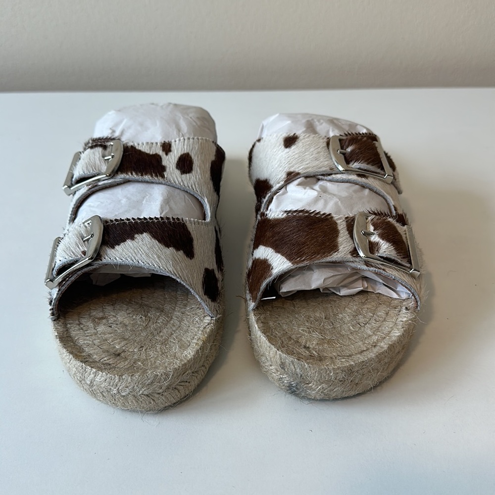 Anthropologie Double Buckle Cow Print Espadrille Sandals Size 39 - Picture 3 of 12